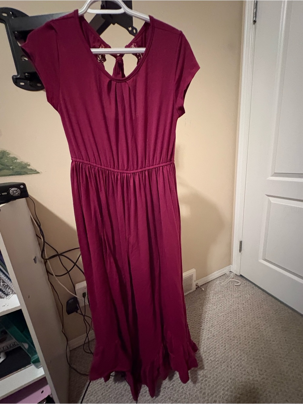Joyfolie Burgundy Girls' Ruffled Hem Maxi Dress